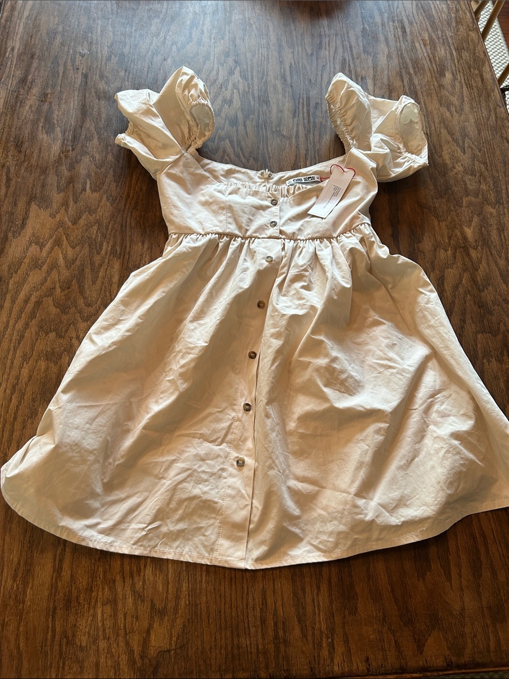 Ivory Puff-Sleeve Button Front Dress